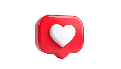 Fototapeta premium 3D red, rounded-square speech bubble containing a glossy white heart, isolated on black