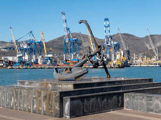 August 22 2025 Anchor monument on the waterfront of Novorossiysk Russia on the Black Sea coast. Maritime memorial and coastal landmark