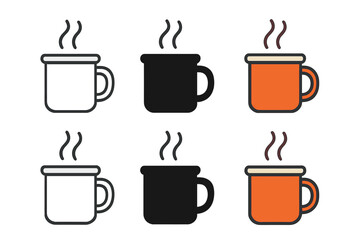 Obraz premium Enamel Mug Icons. Enamel mug with steam rising, suitable for outdoor camping scene, clean geometric minimal icon, first in line