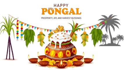 Naklejka premium Colorful Pongal Celebration with Pot and Decorations prosperity harvest