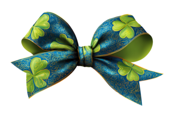 A vibrant bow decorated with shamrocks and a speckled texture