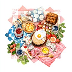 Breakfast spread with fruit and pastries