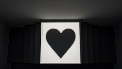 A black heart symbol on a white background with a dark border and lighting effect