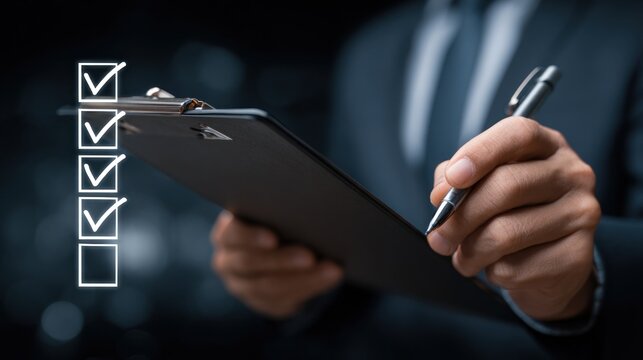 Man checking checklist on transparent background