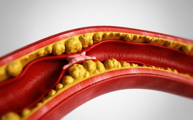 Blood Clot Forming Inside a Blood Vessel with Yellow Plaque Buildup