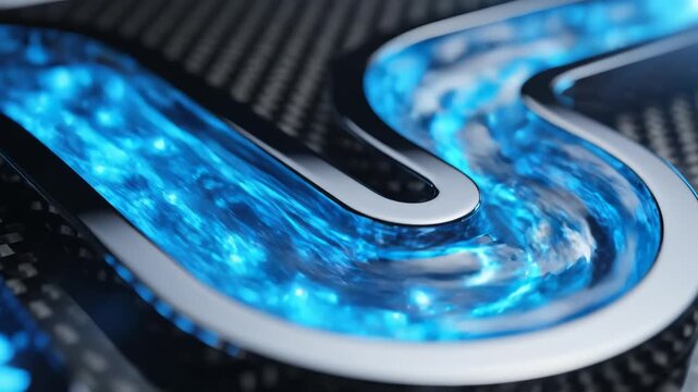 Abstract metallic shape with glowing blue liquid