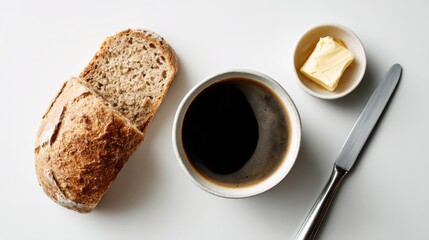 Breakfast with coffee and bread