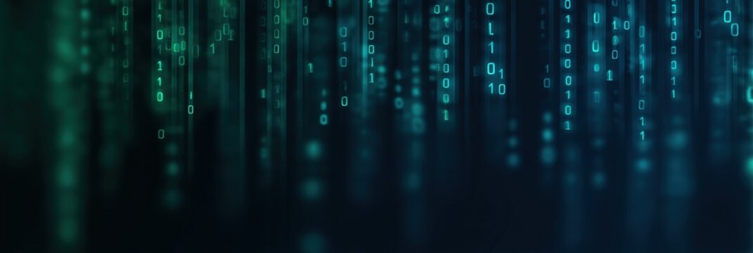 Abstract binary code background with glowing blue digits - Powered by Adobe
