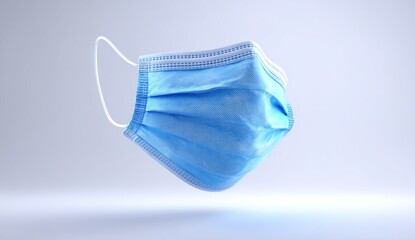 Light blue, disposable face covering floating mid-air against a soft, gradient background