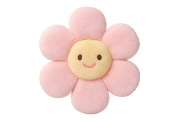 Pink soft plush flower smiling face on transparent background