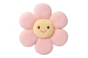 Pink soft plush flower smiling face on transparent background