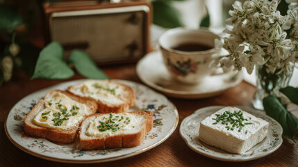 Breakfast with toast and tea