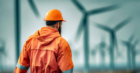 Climate Transition in Energy contrast between renewable wind power and traditional oil infrastructure. Engineers work in zone where old and new energy sources meet.