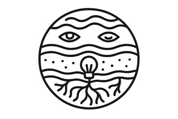 Subterranean Echo Icons. Line style vector icons of Subterranean Echo: layered soil lines, drifting waves, faint eyes, buried