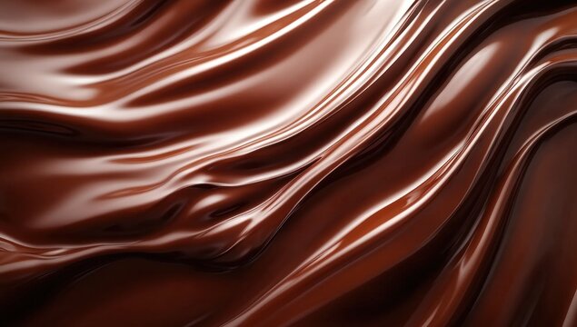 A smooth, glossy surface of rich, liquid chocolate flowing in waves, creating an inviting and indulgent appearance.