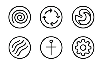 Artisan Motion Icons. Line style round vector icons of Artisan Motion: handmade coil, rotating form, sculpted spin, flowing