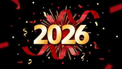 Celebrate the future with shiny gold 2026 numbers and red confetti