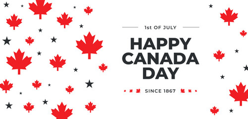 Happy Canada Day illustration background banner header with red maple leaves and stars. Template Victory day. 1st of July national holiday design. Greeting card poster geometrical decoration, covering