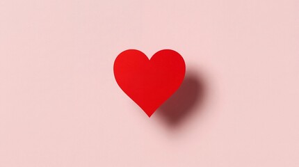 Single Red Heart on Light Pink Background with Subtle Shadow