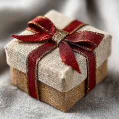 Elegant Gift Box with Red Ribbon on Neutral Background