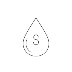 A sleek, minimalist line art icon depicts a single drop containing a prominent dollar sign, symbolizing the financial value of liquid resources and economic costs.