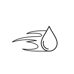 A minimalist line art illustration depicts a single water drop moving rapidly with dynamic speed lines, symbolizing swiftness, efficiency, and fluid motion.