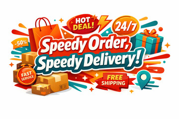 Naklejka premium Speedy Holiday Sale. Modern flat holiday banner design, vibrant sales banner promoting rapid service and convenience, bold Speedy