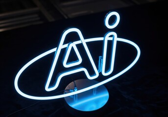 Luminous blue neon 'ai' loop: futuristic tech symbol