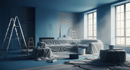 Modern minimalist house under renovation and reconstruction