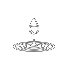 A single continuous line drawing depicts a pristine water drop creating elegant ripples on a calm surface, symbolizing purity and impact.