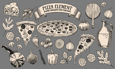 Pizza Hand Drawn with the ingredient