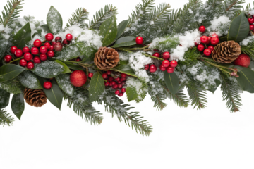 Snowy Festive Christmas Garland Border isolated on transparent background