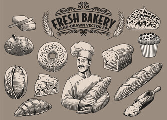 Set Collection of Bakery Hand Drawn Object