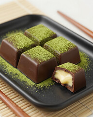 Japanese Nama Fresh Chocolate Ganache Squares Dusted with Matcha - Asian Confection
