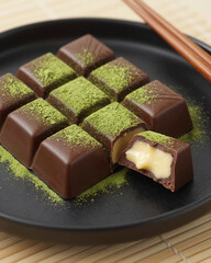Japanese Nama Fresh Chocolate Ganache Squares Dusted with Matcha - Asian Confection