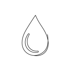This elegant continuous line art illustration depicts a single, pristine water droplet, symbolizing elements like liquid, purity, and natural hydration.
