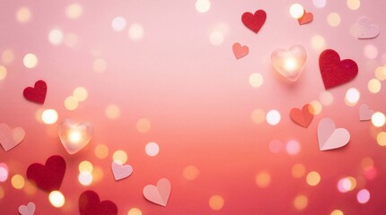 Valentine's Day Red and Pink Hearts with Bokeh Lights Background