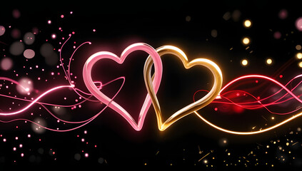 Glowing Neon Hearts Love Light Background