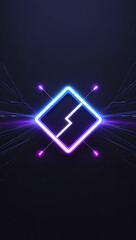 Glowing Neon Purple Lightning Symbol in Futuristic Diamond Frame