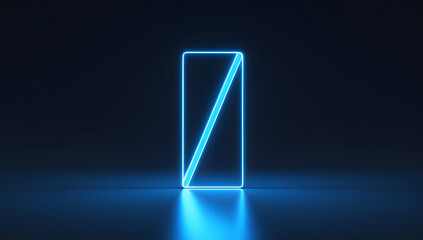 Glowing Blue Neon Rectangle Frame on Dark Background