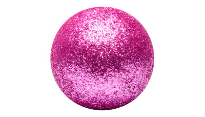 A sparkly, magenta-colored sphere against a stark black background, floating