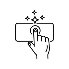 Vector illustration icon a hand clicking on a rectangle with sparkles coming out isolated on