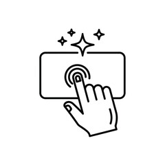 Vector illustration icon a hand clicking on a rectangle with a sparkling effect on a with finger touching screen