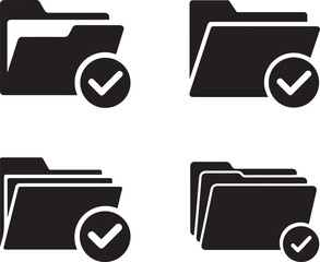 Verified Folder Icons Set with Checkmarks. Folder Symbols for Data Verification and File Management. Successful Uploads, Verified Data, and Organized Digital Filing.