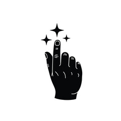 Vector illustration icon black hand gesture with sparkles on, symbolizing magic or special power in a simple vector graphic
