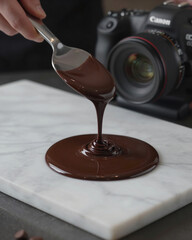 Chocolatier Pouring Tempered Dark Chocolate on Marble - Bean to Bar Craft
