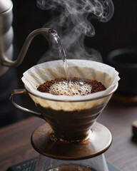 Barista Pouring Hot Water on Coffee Grounds Blooming - Specialty Coffee