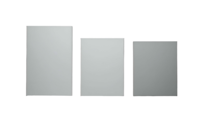 Three gray rectangular forms of varying heights, set against a black background