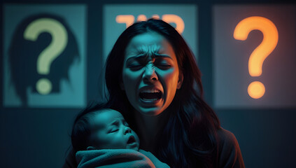Emotional Portrait of a Mother Protecting Her Child
