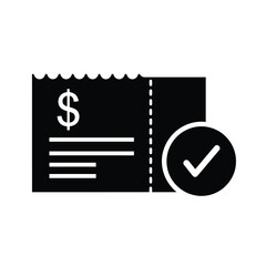 Vector illustration icon a black and white icon of a receipt with a checkmark on a indicating successful payment or confirmation